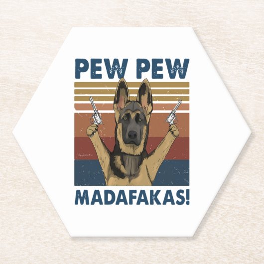 HOND PEW PEW MADAFAKAS RETRO KARTONNEN ONDERZETTERS (Voorkant)