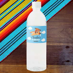 Hond Piloot Vliegtuig Vliegen,Cute Kids Blauwe Ver Waterfles Etiket