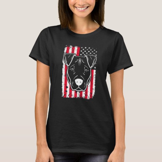 Hond Pitbull Amerikaanse vlag 4 T-shirt (Voorkant)