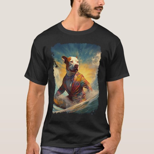 Hond Pitbull Paddle Board Surfen T-shirt (Voorkant)