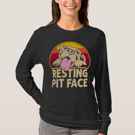 Hond Pitbull Resting Pit Face Funny voor Pitbull L T-shirt (Voorkant)