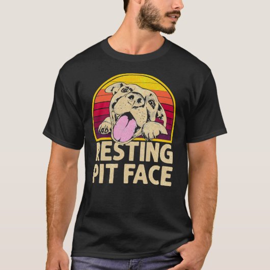 Hond Pitbull Resting Pit Face Funny voor Pitbull L T-shirt (Voorkant)