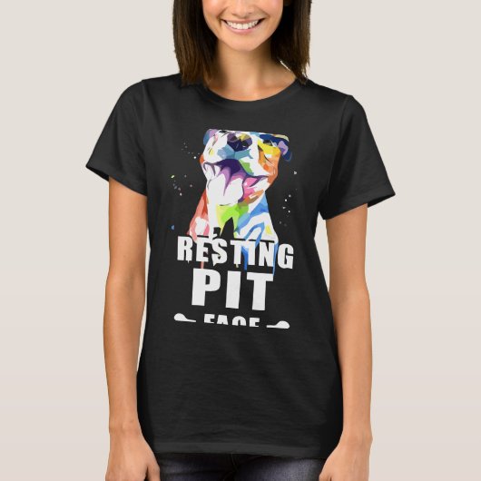 Hond Pitbull Rustende Pit Gezicht Grappig Kleurrij T-shirt (Voorkant)