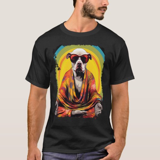 Hond Pitbull Yoga Meditatie T-shirt (Voorkant)