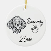 Hond Poodle Aangepaste Naam & Jaar Lijntekening Keramisch Ornament (Voorkant)