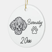 Hond Poodle Aangepaste Naam & Jaar Lijntekening Keramisch Ornament (Links)