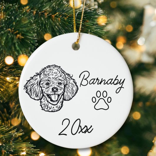 Hond Poodle Aangepaste Naam & Jaar Lijntekening Keramisch Ornament