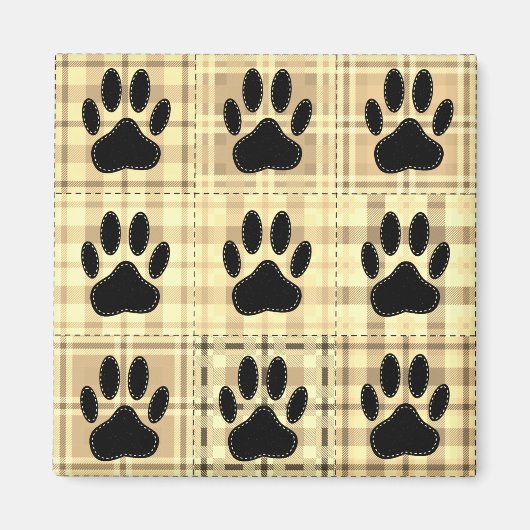 Hond Poot Cartoon Patroon Quilt In Sepia Magneet (Voorkant)