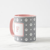 Hond Poot Grijs Wit Roze Monogram Foto  Mok (Voorkant links)
