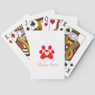 Hond poot rood hart huisdier naam toevoegen tekst pokerkaarten