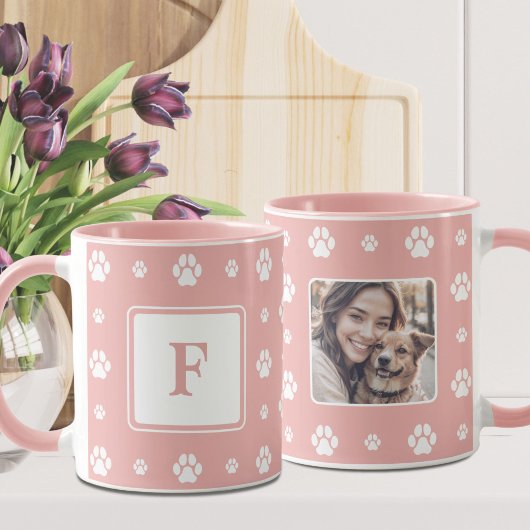 Hond Poot Roze Wit Monogram Foto  Mok