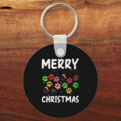 Hond Poot Vrolijk Kerstmis Pyjama Hond Liefhebber Sleutelhanger (Voorkant)