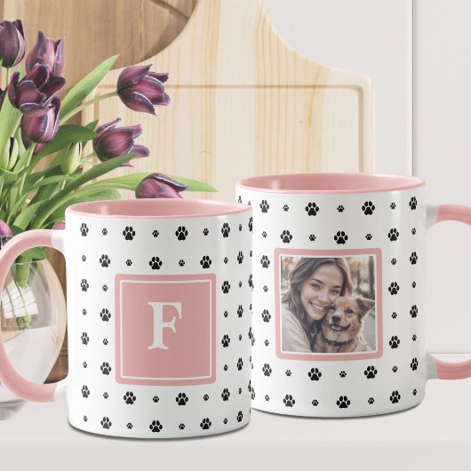 Hond Poot Wit Roze Zwart Monogram Foto Mok