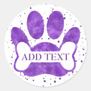 Hond Pootafdruk En Bot Paarse Waterverf Aangepast  Ronde Sticker