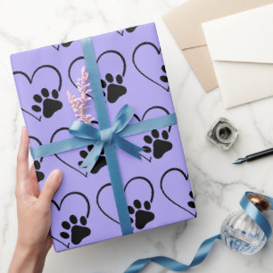 Hond Pootafdruk en Hart op Paars Cadeaupapier