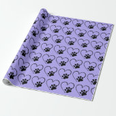 Hond Pootafdruk en Hart op Paars Cadeaupapier (Uitgerold)