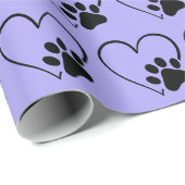 Hond Pootafdruk en Hart op Paars Cadeaupapier (Rol Hoek)