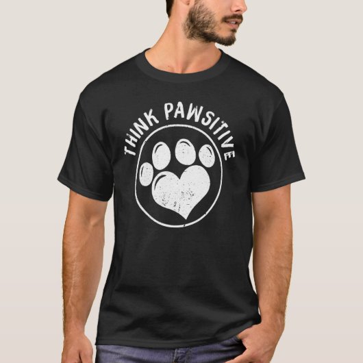 Hond Pootafdruk Kat Denk Positief Huisdier T-shirt (Voorkant)