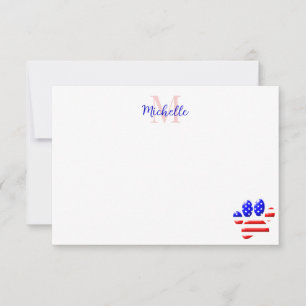 Hond Pootafdruk Monogram met Amerikaanse Vlag Notitiekaartje
