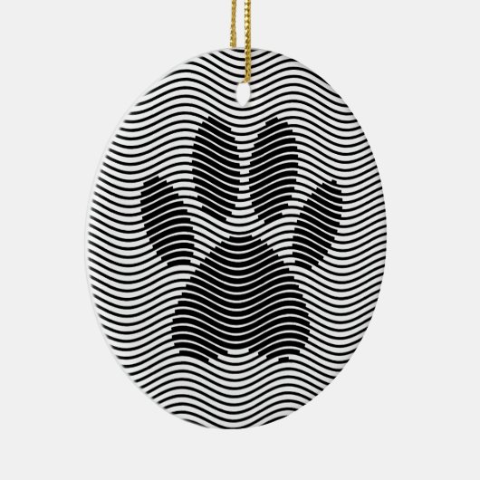 Hond Pootafdruk Op Zwarte En Witte Golven Keramisch Ornament (Rechts)