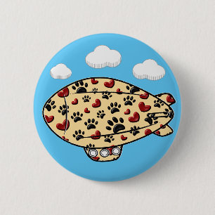 Hond Pootafdrukken En Rode Harten Aangepaste Blimp Ronde Button 5,7 Cm