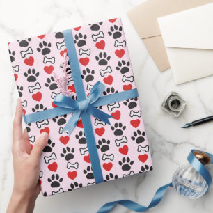 Hond Pootafdrukken Rode Harten En Botten Hond Lief Cadeaupapier