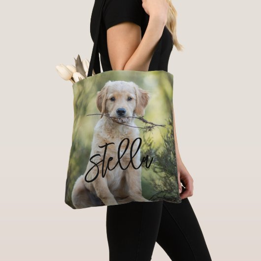 Hond Portret Canvas tas, Aangepaste Naam Foto Canv Tote Bag (Dichtbij)