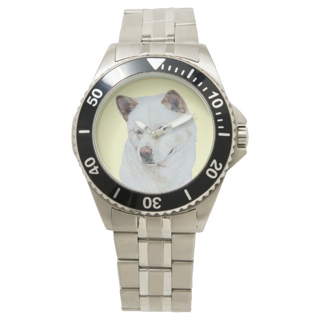 Hond portret schilderij van witte akita horloge (Voorkant)