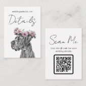 Hond Portret Zwart & Wit QR Code Trouwdetails Informatiekaartje (Voorkant / Achterkant)
