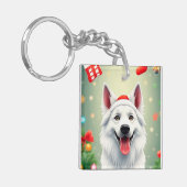 Hond poseert tussen feestelijke kerstdecoraties sleutelhanger (Voorkant Links)