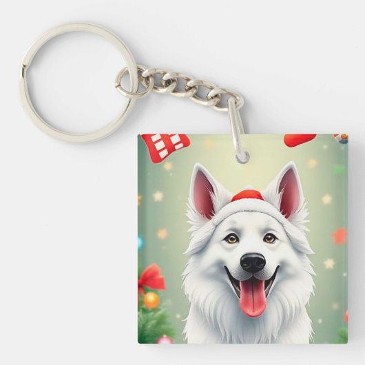Hond poseert tussen feestelijke kerstdecoraties sleutelhanger (Voorkant)