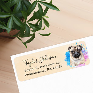 Hond Postadreslabel met Pug Etiket