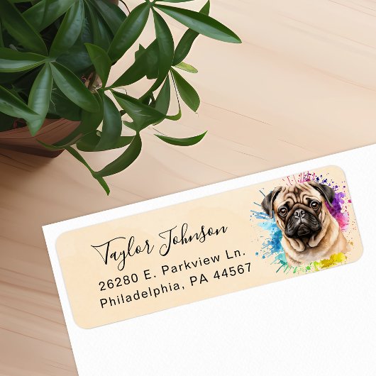 Hond Postadreslabel met Pug Etiket