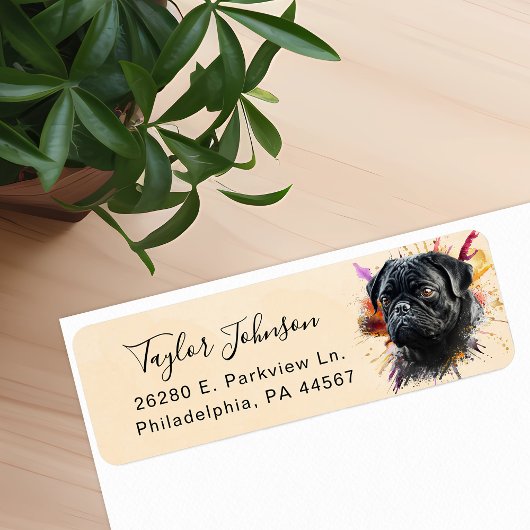 Hond Postadreslabel met Pug Etiket