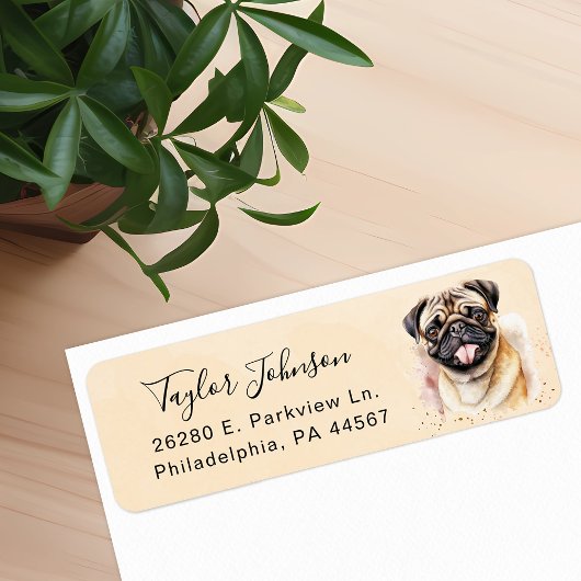 Hond Postadreslabel met Pug Etiket