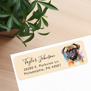 Hond Postadreslabel met Pug Etiket