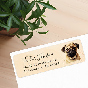 Hond Postadreslabel met Pug Etiket
