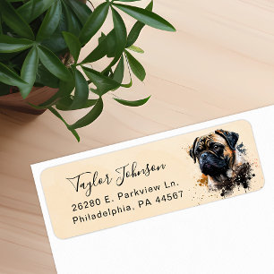 Hond Postadreslabel met Pug Etiket