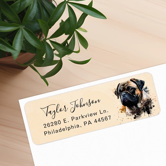 Hond Postadreslabel met Pug Etiket