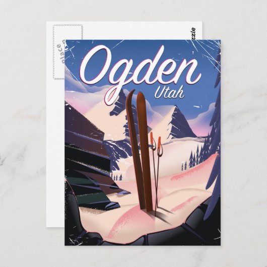 Hond, poster Utah Ski Briefkaart (Voorkant / Achterkant)