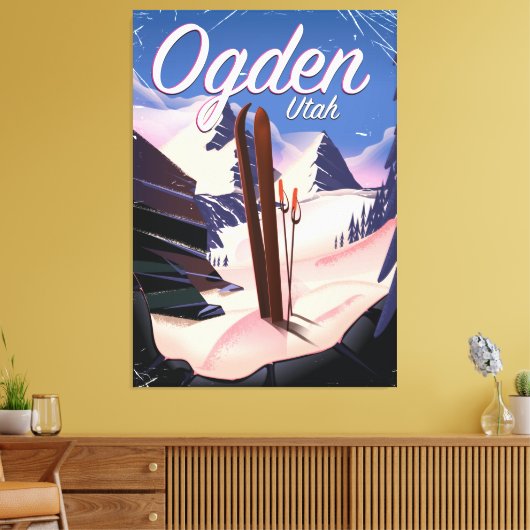 Hond, poster Utah Ski Canvas Afdruk (Insitu (Woonkamer))