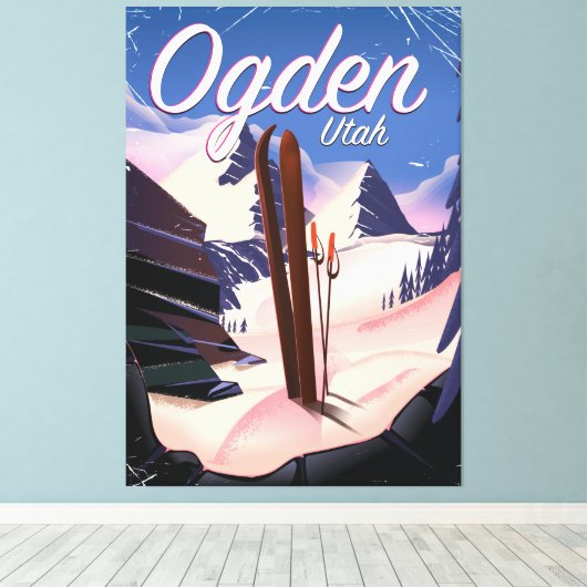 Hond, poster Utah Ski Canvas Afdruk (Insitu (Houten vloer))