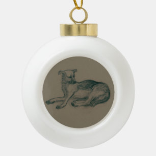 Hond. Potloodtekening. Keramische Bal Ornament