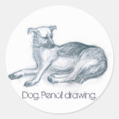 Hond. Potloodtekening. Ronde Sticker (Voorkant)
