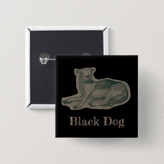 Hond. Potloodtekening. Vierkante Button 5,1 Cm (Voorkant /achterkant)