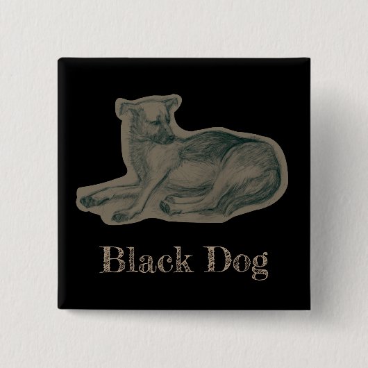 Hond. Potloodtekening. Vierkante Button 5,1 Cm (Voorkant)