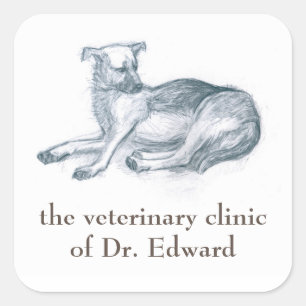 Hond. Potloodtekening. Vierkante Sticker