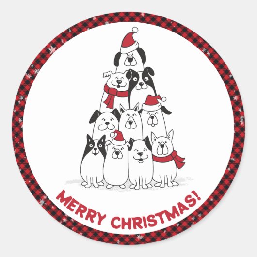 Hond Prettig Kerstfeest Ronde Sticker (Voorkant)