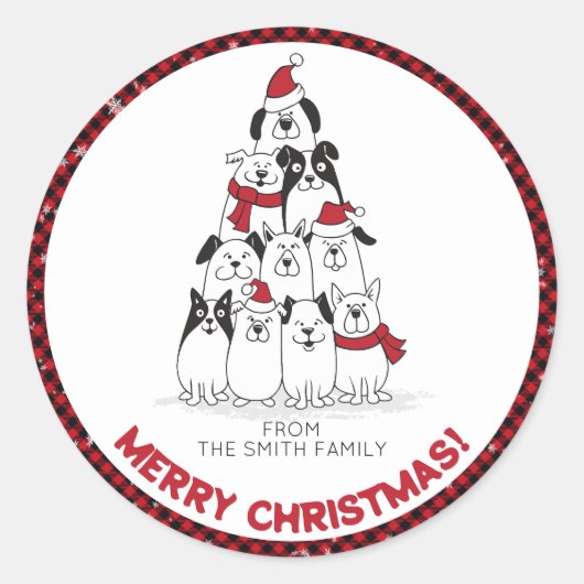 Hond Prettig Kerstfeest Ronde Sticker (Voorkant)