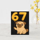 Hond Pug 67 Meme Zes Zeven Ballon Grappig Gen Alph Kaart (Gele Bloem)